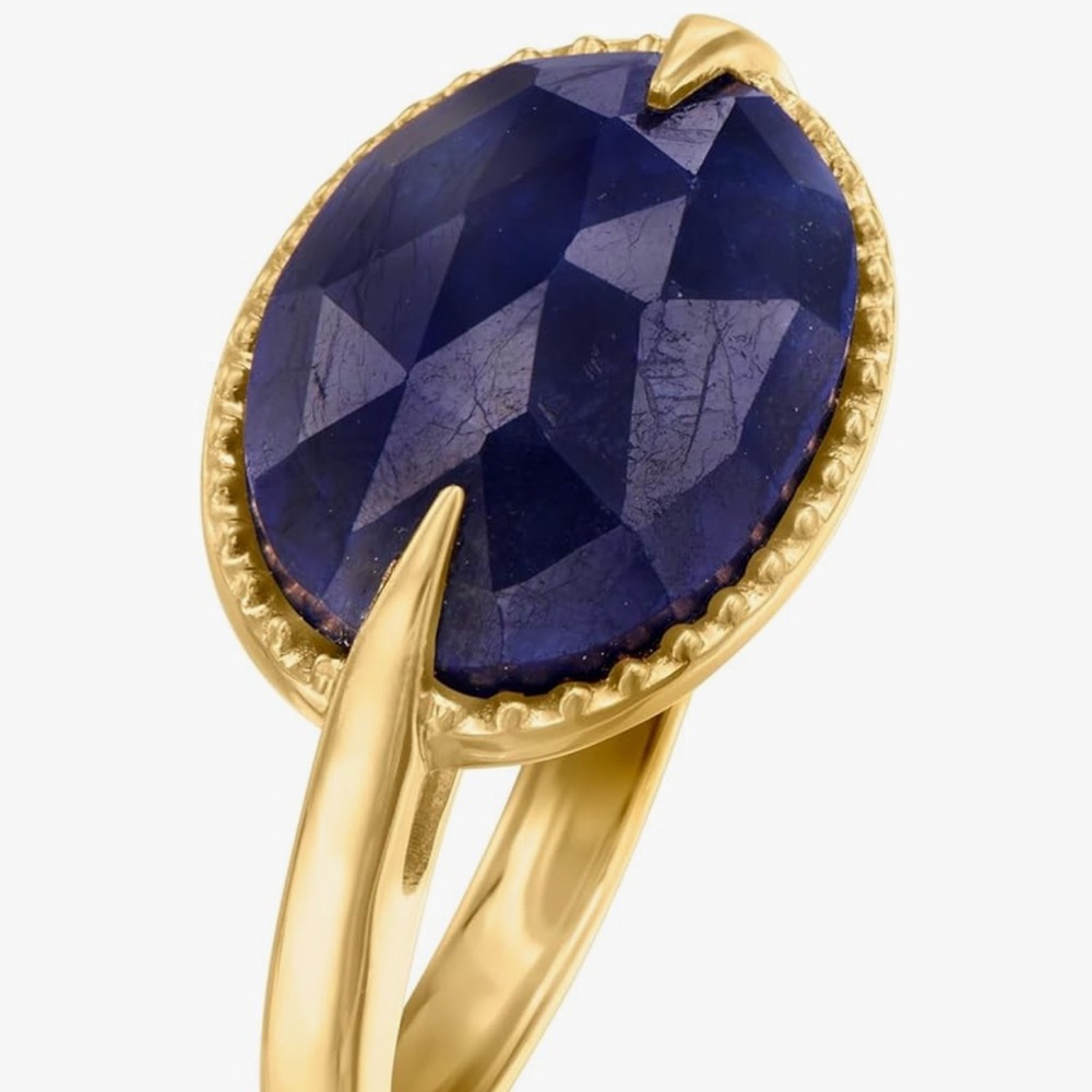 🆕 7 Carat Sapphire Cocktail Ring 18K Gold over 925 silver Deep Blue Gemstone NEW